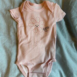 New Never Worn Pink Onesie with Floral Embroidery 3M
